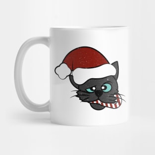 Christmas Black Cat Eating Candy Cane Mug